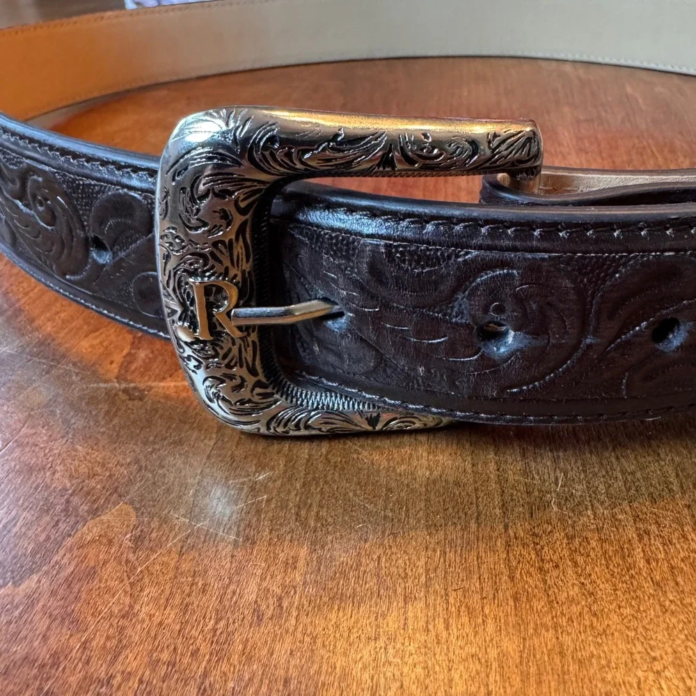 R Watson Belt Mens 40 Brown Kango Tobac Full‎ Quill Ostrich Tooled RWB2312